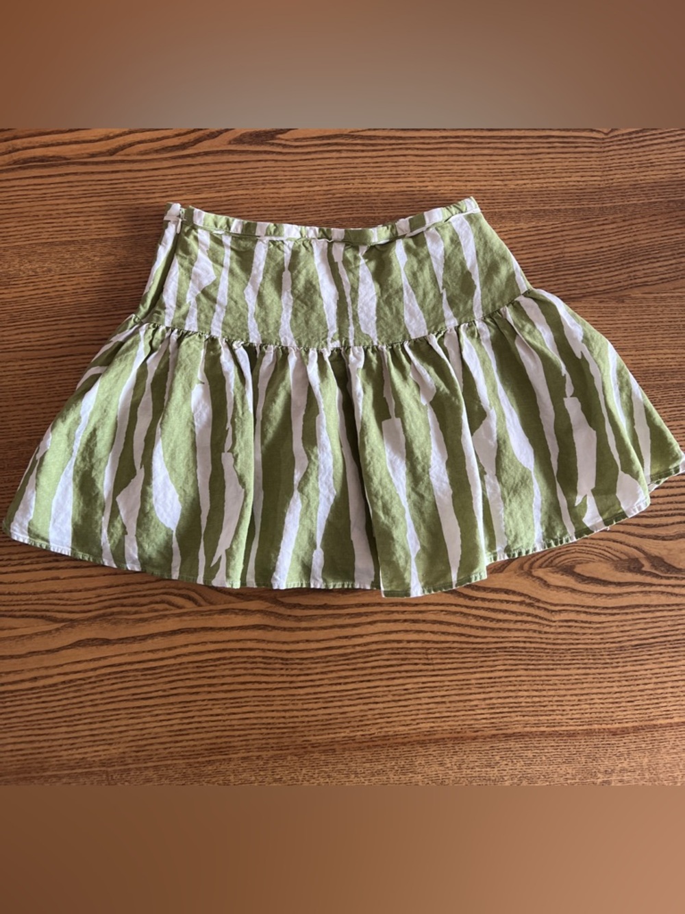 H&M Linen Blend (30%) Green & White Tiered Skirt 12